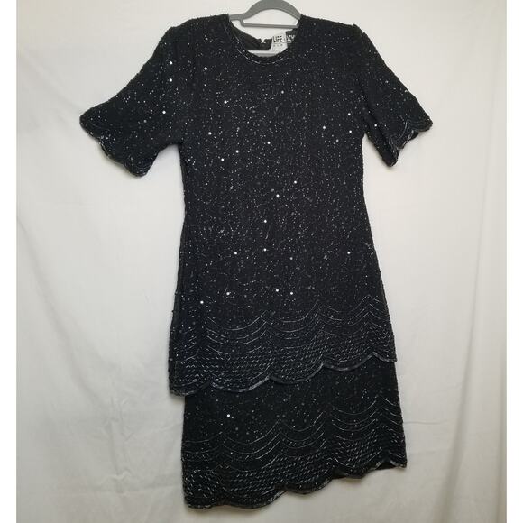 Life & Style New York Formal Silk Beaded Sequin Tiered Formal Party Dress Sz L - Picture 1 of 9